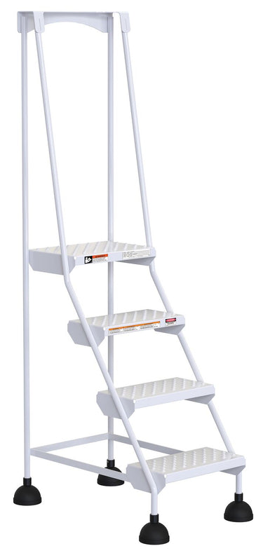 Perforated 4 Step Commercial Spring Loaded Rolling Ladder - White